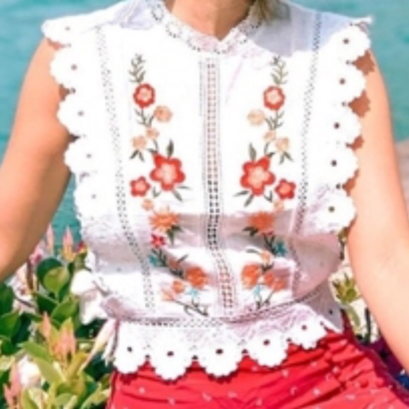 🎊🎉HOST PICK 🎉🎊🔲New Embroidery crop top 🦩🦩 - Picture 5 of 6